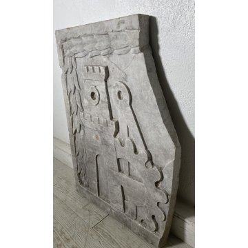 ANTICO BASSORILIEVO MARMO BIANCO MESTIERI 1600 TORRE COMPASSO SCULTURA INCUDINE