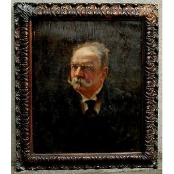 ANTICO QUADRO DIPINTO E.M. Bosone OLIO TAVOLA RITRATTO MASCHILE UOMO BAFFI 1917