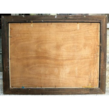 ANTICO GRANDE DIPINTO OLIO TAVOLA A. Barbieri MARINA PAESAGGIO BARCHE BORGO '900
