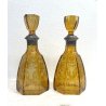 COPPIA ANTICA BOTTIGLIA DECANTER CRISTALLO AMBRA DECORO MOLATO MONTATURE ARG 800