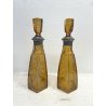 COPPIA ANTICA BOTTIGLIA DECANTER CRISTALLO AMBRA DECORO MOLATO MONTATURE ARG 800