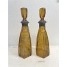 COPPIA ANTICA BOTTIGLIA DECANTER CRISTALLO AMBRA DECORO MOLATO MONTATURE ARG 800