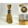 COPPIA ANTICA BOTTIGLIA DECANTER CRISTALLO AMBRA DECORO MOLATO MONTATURE ARG 800