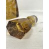 COPPIA ANTICA BOTTIGLIA DECANTER CRISTALLO AMBRA DECORO MOLATO MONTATURE ARG 800