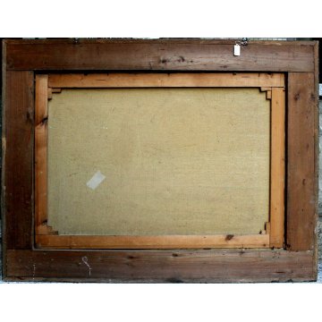 ANTICO GRANDE DIPINTO OLIO TELA A. Barbieri MARINA PAESAGGIO BARCHE PESCA '900