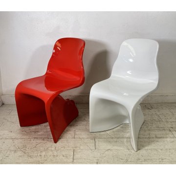 COPPIA SEDIA DESIGN Fabio Novembre MOD. Her POLIPROPILENE CHAIR ANNI 80/90 ROSSA