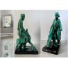 ANTICA SCULTURA CERAMICA FIGURA PASTORE CANE SMALTO VERDE NERO Art Decò