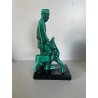 ANTICA SCULTURA CERAMICA FIGURA PASTORE CANE SMALTO VERDE NERO Art Decò