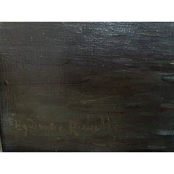 ANTICO GRANDE QUADRO OLIO Egidio Da Rubelli PAESAGGIO NOTTURNO MARINA LANTERNA