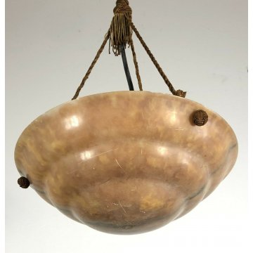 ANTICA LAMPADA DA SOFFITTO IN ALABASTRO ARANCIONE ANNI 40 ART DECO LAMPADARIO 