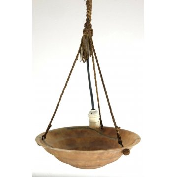 ANTICA LAMPADA DA SOFFITTO IN ALABASTRO ARANCIONE ANNI 40 ART DECO LAMPADARIO 