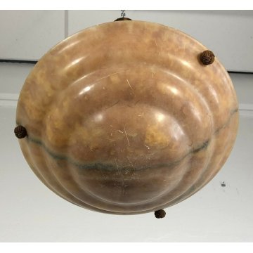 ANTICA LAMPADA DA SOFFITTO IN ALABASTRO ARANCIONE ANNI 40 ART DECO LAMPADARIO 