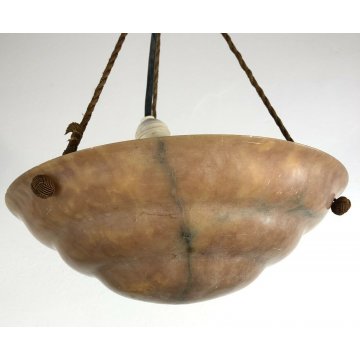 ANTICA LAMPADA DA SOFFITTO IN ALABASTRO ARANCIONE ANNI 40 ART DECO LAMPADARIO 