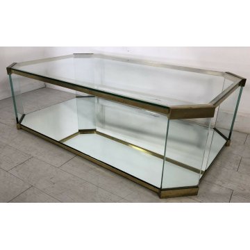 TAVOLO CAFFE SALOTTO DESIGN VETRO ACCIAIO SPECCHIO TABLE GLASS VINTAGE TAVOLINO 