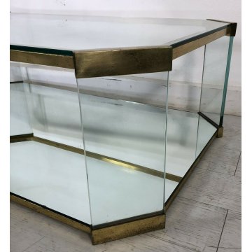 TAVOLO CAFFE SALOTTO DESIGN VETRO ACCIAIO SPECCHIO TABLE GLASS VINTAGE TAVOLINO 