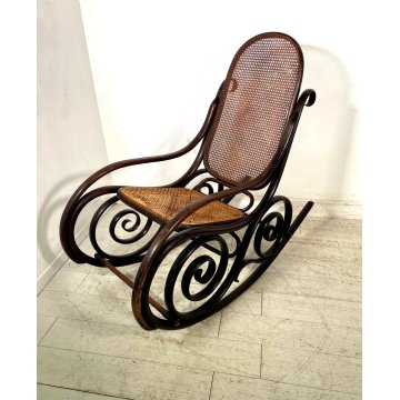 ANTICO DONDOLO FAGGIO marchio N corona PAGLIA VIENNA epoca 1900 THONET VOLPE OLD