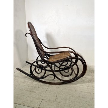 ANTICO DONDOLO FAGGIO marchio N corona PAGLIA VIENNA epoca 1900 THONET VOLPE OLD