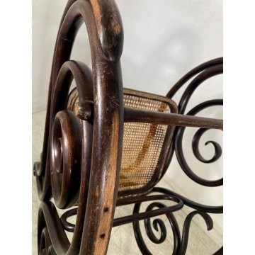 ANTICO DONDOLO FAGGIO marchio N corona PAGLIA VIENNA epoca 1900 THONET VOLPE OLD