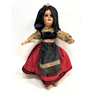 ANTICA BAMBOLA CARTAPESTA GESSATA COSTUME TRADIZIONALE ALSAZIA 50cm DOLL '30/'40