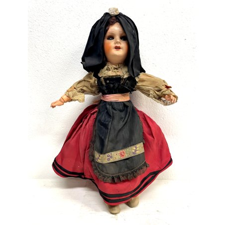 ANTICA BAMBOLA CARTAPESTA GESSATA COSTUME TRADIZIONALE ALSAZIA 50cm DOLL '30/'40