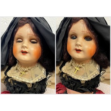 ANTICA BAMBOLA CARTAPESTA GESSATA COSTUME TRADIZIONALE ALSAZIA 50cm DOLL '30/'40