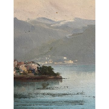 ANTICO DIPINTO OLIO TELA PAESAGGIO Lago D'Orta ISOLA San Giulio FIRMATO '900