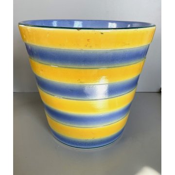 GRANDE ANTICO VASO CACHE POT PORTAVASO CERAMICA G. Petucco GIALLO AZZURRO ø 29cm