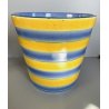 GRANDE ANTICO VASO CACHE POT PORTAVASO CERAMICA G. Petucco GIALLO AZZURRO ø 29cm
