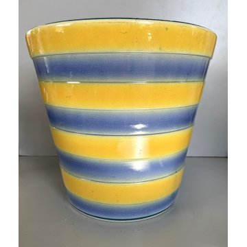 GRANDE ANTICO VASO CACHE POT PORTAVASO CERAMICA G. Petucco GIALLO AZZURRO ø 29cm