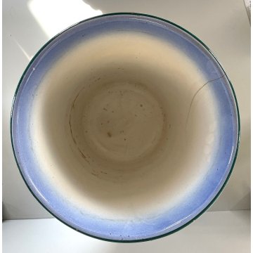 GRANDE ANTICO VASO CACHE POT PORTAVASO CERAMICA G. Petucco GIALLO AZZURRO ø 29cm