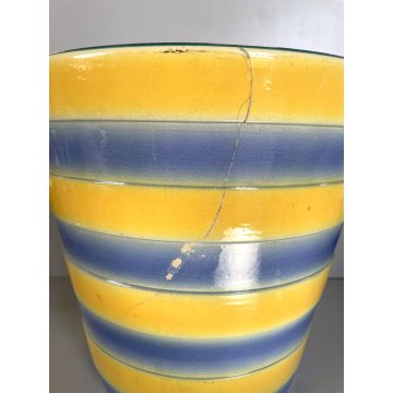 GRANDE ANTICO VASO CACHE POT PORTAVASO CERAMICA G. Petucco GIALLO AZZURRO ø 29cm