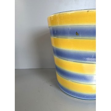 GRANDE ANTICO VASO CACHE POT PORTAVASO CERAMICA G. Petucco GIALLO AZZURRO ø 29cm