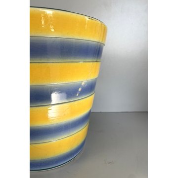 GRANDE ANTICO VASO CACHE POT PORTAVASO CERAMICA G. Petucco GIALLO AZZURRO ø 29cm