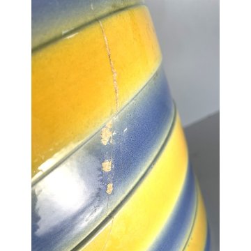 GRANDE ANTICO VASO CACHE POT PORTAVASO CERAMICA G. Petucco GIALLO AZZURRO ø 29cm