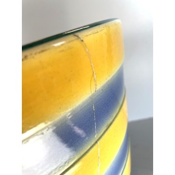 GRANDE ANTICO VASO CACHE POT PORTAVASO CERAMICA G. Petucco GIALLO AZZURRO ø 29cm