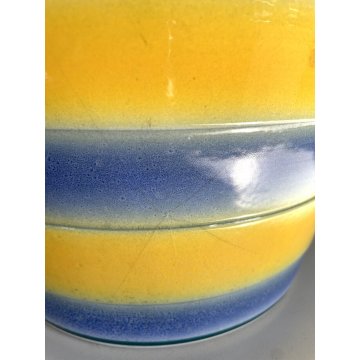 GRANDE ANTICO VASO CACHE POT PORTAVASO CERAMICA G. Petucco GIALLO AZZURRO ø 29cm