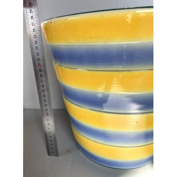 GRANDE ANTICO VASO CACHE POT PORTAVASO CERAMICA G. Petucco GIALLO AZZURRO ø 29cm