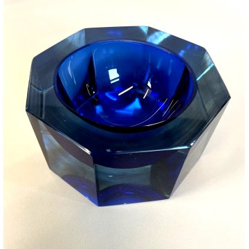 CIOTOLA BOWL MURANO VETRO SOMMERSO F. Poli BLU OLTREMARE OTTAGONALE SFACCETTATO