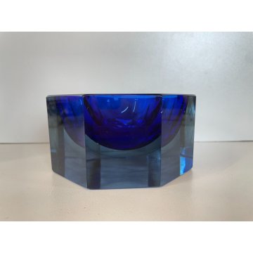 CIOTOLA BOWL MURANO VETRO SOMMERSO F. Poli BLU OLTREMARE OTTAGONALE SFACCETTATO