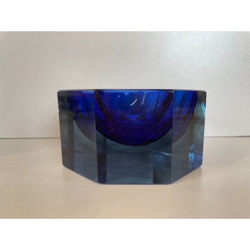 CIOTOLA BOWL MURANO VETRO SOMMERSO F. Poli BLU OLTREMARE OTTAGONALE SFACCETTATO