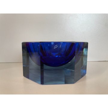 CIOTOLA BOWL MURANO VETRO SOMMERSO F. Poli BLU OLTREMARE OTTAGONALE SFACCETTATO