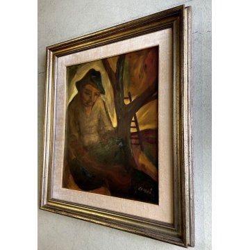 QUADRO DIPINTO OLIO A. Capocci RITRATTO FIGURA UOMO CONTADINO ALBERO SCALA '60