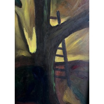 QUADRO DIPINTO OLIO A. Capocci RITRATTO FIGURA UOMO CONTADINO ALBERO SCALA '60