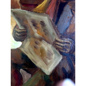 QUADRO DIPINTO OLIO TAVOLA A. Capocci RITRATTO FIGURA DI UOMO CON GIORNALE '60