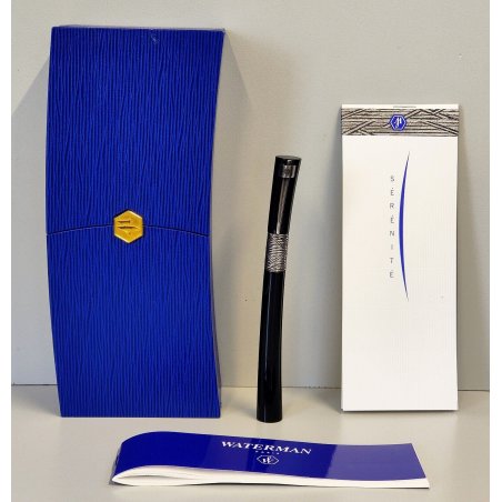 WATERMAN Serenite PENNA STILOGRAFICA Vintage Fountain Pen NERO ARGENTO plume BOX