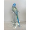 SCULTURA PAPPAGALLO VETRO Murano AZZURRO AVVENTURINA 24,5 cm/h VINTAGE 70s