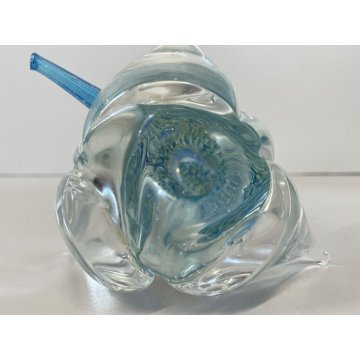 SCULTURA PAPPAGALLO VETRO Murano AZZURRO AVVENTURINA 24,5 cm/h VINTAGE 70s