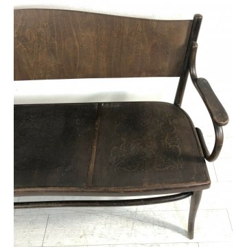 PANCA PANCHINA SEDIA LEGNO CURVO DIVANETTO THONET 3 POSTI DECORAZIONI EPOCA 1900