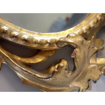 ANTICO SPECCHIO CORNICE LEGNO INTAGLIATO CARTOCCIO BAROCCO FOGLIA ORO '700/'800