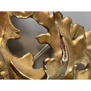 ANTICO SPECCHIO CORNICE LEGNO INTAGLIATO CARTOCCIO BAROCCO FOGLIA ORO '700/'800